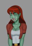 1girl big_breasts breasts comic_book_character female_focus freckles green_skin high_res long_hair martian megan_morse miss_martian orange_eyes patreon patreon_paid patreon_reward red_hair solo_female something_unlimited sunsetriders7 superheroine tagme teen