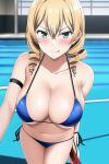 1girl alluring aqua_eyes big_breasts bikini blonde_hair cleavage miura_yumiko swimming_pool yahari_ore_no_seishun_lovecome_wa_machigatteiru. zengai