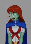 1girl big_breasts breasts comic_book_character female_focus freckles green_skin high_res long_hair martian megan_morse miss_martian orange_eyes patreon patreon_paid patreon_reward red_hair solo_female something_unlimited sunsetriders7 superheroine tagme teen