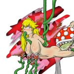 1girl big_breasts blonde_hair breast_sucking breasts female female_human human impossible_fit interspecies long_hair nude oral oral_penetration piranha_plant plant princess_peach questionable_consent sly_seon stomach_deformation sucking_breasts super_mario_bros. tentacle_in_mouth tentacles tongue_insertion vines