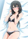 1girl alluring arms_up artist_request bed blush bra braid cleavage female_only laying_on_bed long_hair looking_at_viewer panties presenting silf underwear yahari_ore_no_seishun_lovecome_wa_machigatteiru. yukinoshita_yukino