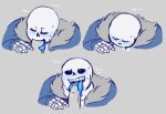  2010s 2016 2boys 2d 2d_(artwork) animated_skeleton anon anonymous anonymous_male blue_tongue bone bottom_sans digital_media_(artwork) disembodied_penis duo genitals grey_background licking licking_penis male male/male male_only nubs oral penis safetytrance sans sans_(undertale) sex simple_background skeleton solid_color_background solo_focus text third-party_source tongue uke_sans undead undertale undertale_(series) unseen_character unseen_male_face video_games yaoi 