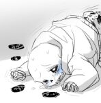  2010s 2017 animated_skeleton blue_blush blush bottom_sans clothed crying drooling implied_penetration implied_rape implied_sex korean_text low_res lowres monochrome monster non-con non-consensual noncon nonconsensual peng2_(artist) peng2_undertale_(artist) sans sans_(undertale) skeleton solo_focus submissive sweat tears text top-down_bottom-up uke_sans undead undertale undertale_(series) 