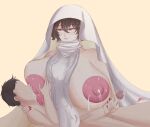 1boy 1girl big_breasts blush breast_sucking breasts breasts_out code_vein cum cumming dress erect_nipples ginx hard_nipples karen_(code_vein) karen_amamiya lactation leaking leaking_milk looking_down milk nail_polish nursing_handjob orgasm painted_nails smile sucking_breasts sweat veil