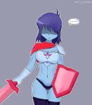  .... 1girl 2010s 2019 2d 2d_(artwork) artist_name black_panties black_thighhighs blue_body blue_skin deltarune digital_media_(artwork) female female_human female_kris_(deltarune) female_only grey_background hair_over_eyes holding_shield holding_sword holding_weapon human human_only kris_(dark_world_form) kris_(deltarune) mala_hanum96 panties pink_shield pink_sword shield short_hair simple_background simple_shading solid_color_background solo solo_female solo_human sword thighhighs twitter twitter_username undertale_(series) video_game_character video_games weapon 