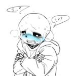  2010s 2017 ??? animated_skeleton blue_blush blush bottom_sans clothed crying drooling looking_down low_res lowres monochrome monster peng2_(artist) peng2_undertale_(artist) sans sans_(undertale) skeleton solo spoken_question_mark submissive sweat tears uke_sans undead undertale undertale_(series) 