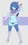  1girl 2010s 2019 2d 2d_(artwork) blue_body blue_skin character_name deltarune digital_media_(artwork) female female_human female_kris_(deltarune) female_only full_body hair_over_eyes holding_sword holding_weapon human human_only kris_(dark_world_form) kris_(deltarune) pink_sword short_hair skimpy solo solo_female solo_human ss_komu sword twitter undertale_(series) video_game_character video_games weapon 