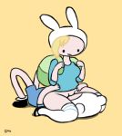 adventure_time blonde_hair chubby clothing cute facesitting female finn_the_human fionna_the_human hair hat hetero male male/female pussylicking selfcest shirt smile stockings thighs wide_hips