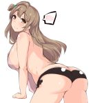 1girl apron ass bad_id black_panties blush breasts brown_eyes brown_hair butt_crack female hair_ornament large_breasts long_hair looking_back love_live!_school_idol_project minami_kotori moisture_(chichi) nearly_naked_apron panties side_ponytail simple_background smile solo spoken_blush underwear white_background