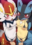  anthro breasts cinderace color dagasi female_anthro fur furry furry_female gen_4_pokemon gen_8_pokemon lucario pokemon pokemon_only rabbit sweat underwear 