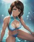 1girl ai_generated avatar:_the_last_airbender bikini blue_bikini blue_swimsuit breasts dark-skinned_female korra looking_at_viewer nickelodeon solo_female swimsuit the_legend_of_korra* underwater water woxtano