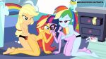 applejack equestria_girls friendship_is_magic older older_female ponetan rainbow_dash strap-on sunset_shimmer tagme twilight_sparkle young_adult young_adult_female young_adult_woman