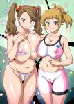 big_breasts blue_eyes breasts brown_eyes brown_hair cameltoe clothed_female curvy erect_nipples_under_clothes female_focus female_only gundam gundam_build_fighters gundam_build_fighters_try hoshino_fumina huge_breasts joy_ride long_hair micro_bikini navel nipples pubic_hair sazaki_kaoruko see-through sportswear tagme take_your_pick teen thick_thighs voluptuous