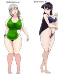 2_girls age_difference apron big_breasts bikini blush breasts closed_eyes crossover english_text hips huge_breasts inkrait_(artist) komi-san_wa_komyushou_desu komi_shouko long_hair mature_female milf navel nipple_slip nipples panties shy size_difference smile text tied_hair toes uzaki-chan_wa_asobitai! uzaki_tsuki white_background wide_hips