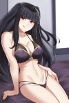 1girl alluring arm_support aslind_samure aslindsamure big_breasts black_hair cleavage fire_emblem fire_emblem_awakening lingerie nintendo purple_eyes sitting sitting_on_bed tharja tharja_(fire_emblem) tongue_out