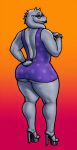  1_girl 1girl absurd_res absurdres anthro anthro_only big_ass big_breasts dat_ass female_anthro furry furry_only glasses goat gradient_background high_heels horns mature_female milf platform_shoes posing purple_dress seductive sligarthetiger solo_female tail tail_tuft tongue_out toriel undertale undertale_(series) white_body white_fur 