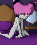 1girl 2022 bed bedroom biting_lip cartoon_network dc dc_comics dildo flat_chest grey_skin jinx jupiterorange masturbation navel nipple nude on_bed one_eye_closed pink_eyes pink_hair pussy skinny small_breasts sweat tagme teen teen_titans teen_titans_go vaginal vaginal_insertion young_adult