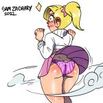 1girl ass blonde_hair blush embarrassed embarrassed_underwear_female embarrassing euf female_only nickelodeon panties ponytail printed_panties sam_zachary samyueru skirt skirt_lift the_fairly_oddparents veronica_star wind wind_lift