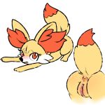 1girl anus blush canine female female_only female_pokemon fennec fennekin feral fox fur furry nintendo pokemon pokephilia pussy solo two_tone_fur video_games white_background yellow