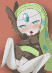 1girl blue_eyes blush bottomless censored creatures_(company) furry game_freak gen_5_pokemon green_hair jun_(666) legendary_pokemon meloetta mythical_pokemon nintendo no_humans pokemon pokemon_(creature) pokemon_(game) pussy saliva vagina