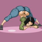  1boy 1girl android android_17 ass big_ass black_hair blue_eyes dragon_ball dragon_ball_super fat_ass fat_butt female female_android_17 female_only fully_clothed huge_ass jack-o_pose looking_at_viewer shounen_jump thick_ass thick_butt thick_thighs thighhighs thighs thong 