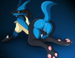  2012 all_fours anus blue_fur breasts female looking_back lucario masturbation nude pok&atilde;&copy;mon pokemon pussy pussy_juice sideboob solo theothefox 