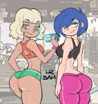 2_girls artist_name ass blonde_hair blue_hair breast cartoon_network crossover deviantart disney duo ed,_edd,_'n'_eddy edit female freckles from_behind green_eyes hair_over_one_eye jackie_lynn_thomas looking_at_viewer looking_back marie_kanker mr-samson mrsamson00_(artist) multiple_girls selfpic sideboob signature smartphone smile star_vs_the_forces_of_evil thighs