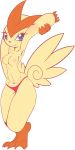 3_toes 4_fingers black_nose blue_eyes breasts eyelashes legendary_pokã©mon looking_at_viewer nintendo nipples plain_background pokemon pokã©mon rainbowscreen raised_arm smile standing victini video_games white_background wings