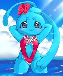 aliasing anthro blush female g-sun grey_eyes looking_at_viewer phione pokemon pokã©mon sea skimpy sky smile solo sunshine swimsuit water