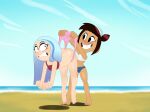 2_girls andrea_davenport aqua_hair ass beach bikini brown_hair disney freckles long_hair master-chimichurri molly_mcgee ponytail the_ghost_and_molly_mcgee wedgie