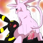 1boy 1girl black_fur blacky_(pokemon) creatures_(company) eeveelution eifie_(pokemon) espeon espeon_(pokemon) furry game_freak gen_2_pokemon girl_on_top nintendo pokemon pokemon_(anime) pokemon_(creature) pokemon_(game) pokemon_(species) purple_fur tail umbreon vaginal