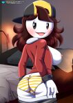 1girl bbmbbf breasts breasts_outside ethan_(pokemon) gold_(pokemon) jaiden_animations looking_at_viewer looking_back palcomix panties partially_clothed pietro's_secret_club pokemon pokepornlive real_person youtube