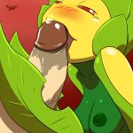 anthro areola blush breasts erect_nipples erection fellatio female handjob human interspecies leavanny licking male nintendo nipples oral oral_sex penis pokemon pokã©mon pokã©philia precum red_eyes sex slypon tongue video_games