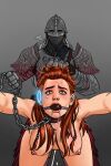 aloy aloy_(horizon) ball_gag bleepideeboop elden_ring from_behind horizon_forbidden_west horizon_zero_dawn leash tarnished tarnished_(elden_ring)