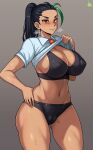 1girl 1girl big_breasts black_hair breasts brown_eyes brown_skin dark-skinned_female dark_skin female_focus high_res hips huge_breasts long_hair nemona_(pokemon) nintendo patreon patreon_paid patreon_reward pokemon pokemon_sv slim_waist solo_female tagme teen thick_thighs thighs video_game_character video_game_franchise wide_hips