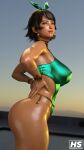 1girl 3d ass big_ass big_breasts bikini black_hair bracelet brown_eyes cleavage dark-skinned_female dark_skin duo_gale earrings female_only hagiwara_studio josie_rizal legs medium_hair namco panties pinup solo_female swimsuit tagme tekken tekken_7 thick_thighs thighs wide_hips