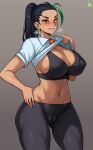 1girl 1girl big_breasts black_hair breasts brown_eyes brown_skin dark-skinned_female dark_skin female_focus high_res hips huge_breasts long_hair nemona_(pokemon) nintendo patreon patreon_paid patreon_reward pokemon pokemon_sv slim_waist solo_female tagme teen thick_thighs thighs video_game_character video_game_franchise wide_hips