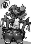 anthrofied bittenhard blush bottomless butt dialog female greyscale mismagius monochrome nintendo pokemon pokã©mon presenting presenting_hindquarters pussy shiny skirt skirt_lift solo stockings text video_games wide_hips