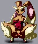 anthro areola big_breasts breasts cleavage female gblastman lagomorph lopunny navel nintendo nipples pokemon pokã©mon pussy_juice rabbit smile tight_clothing video_games wet wet_pussy yellow_eyes