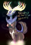  2013 anthro blush breasts cervine cheezayballs deer female fur furry legendary_pokemon looking_at_viewer nintendo nipples nude pok&atilde;&copy;mon pokemon solo text video_games xerneas 