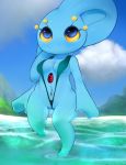 anthro anthrofied beach bikini blue_eyes breasts cameltoe female manaphy mystical navel nintendo plantpenetrator pokemon seaside solo string_bikini video_games water wide_hips