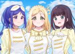  3_girls blue_hair female_focus high_res long_hair love_live! love_live!_sunshine!! matsuura_kanan 