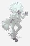 2014 anthro breasts canine chest_tuft dog female fur furfrou furry hair long_ears looking_at_viewer mammal nintendo nipples open_mouth plain_background pokemon pokemorph poodle quadra solo tuft video_games white_background white_fur white_hair