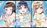  3_girls blue_hair female_focus high_res long_hair love_live! love_live!_sunshine!! matsuura_kanan 