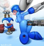 1girl anal anal_insertion anal_penetration android armor ass blue_eyes blush bodysuit bondage breasts capcom electricity female genderswap helmet machine megaman megaman_(character) neocoill object_insertion recharging restrained robot rockman rockman_(character) rockman_(classic) skin_tight solo_focus sweat thomas_light through_clothes vaginal_insertion vaginal_penetration