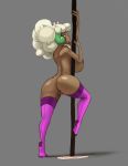 anthro anthrofied big big_breasts blush breasts brown_skin butt eyelashes female footwear grey_background hair ipan looking_at_viewer looking_back nintendo nude open_mouth plain_background pokemon pokã©mon pole purple_skin pussy raised_arm shadow shiny short_hair socks solo video_games whimsicott white_hair yellow_eyes