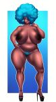  1girl big_ass big_breasts blue_hair brown_skin cute m_jr_art milf platform_shoes pubic_hair seductive 