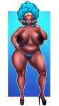  1girl big_ass big_breasts blue_hair brown_skin cute m_jr_art milf platform_shoes pubic_hair seductive 