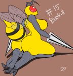 2014 antennae anthro anthrofied ass barefoot bee beedrill big_ass big_breasts breasts brown_background english_text most_body nintendo nipples nude number plain_background pokemon red_eyes text two_toes video_games wings zp92