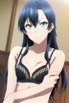 1girl 1girl alluring black_hair blue_eyes bra cleavage yahari_ore_no_seishun_lovecome_wa_machigatteiru. yukinoshita_yukino zengai